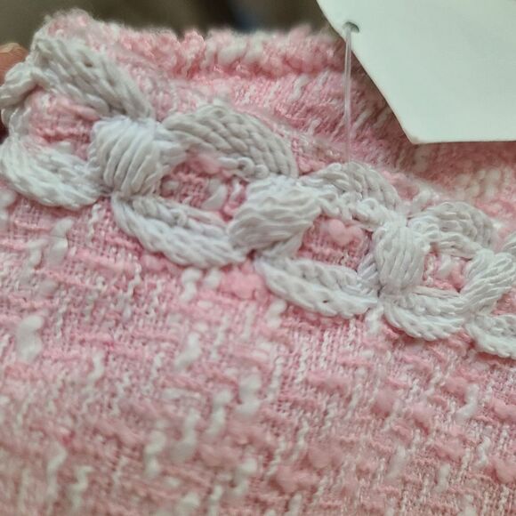 Avec Les Filles Tweed Boucle Pink White Mini Embroidered Dress XL - Picture 16 of 16